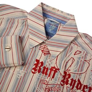 Ruff Ryders Button Down Shirt Mens 3XL White Blue Red Striped Embroidered Y2K